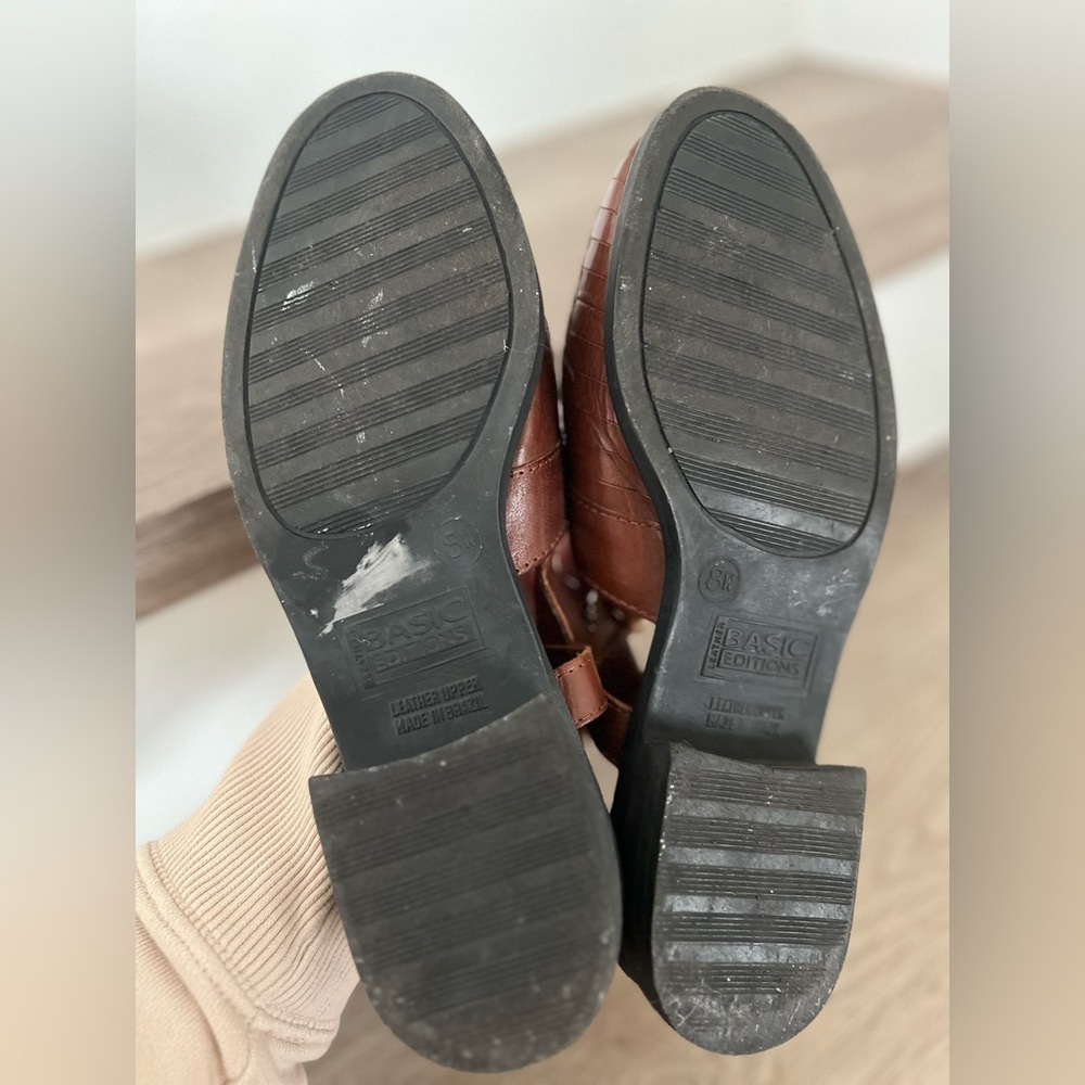 Basic Editions 8w Brown Leather Woven Haurache Sa… - image 3